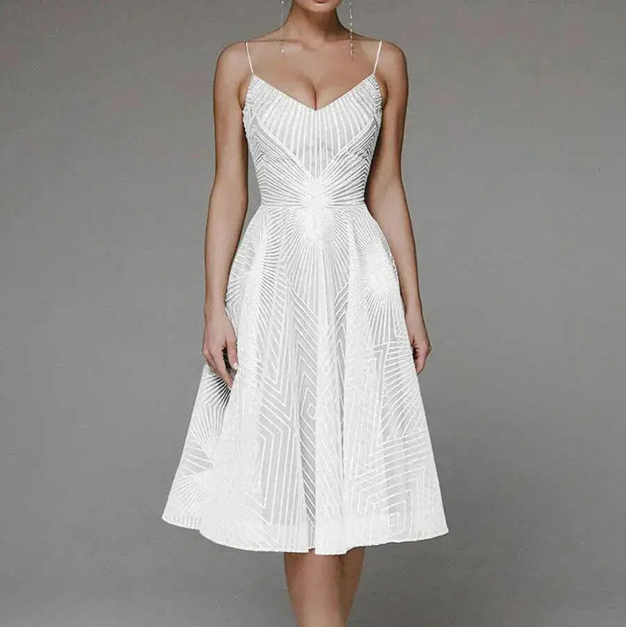 Geometric Sequin Sweetheart Midi Dress