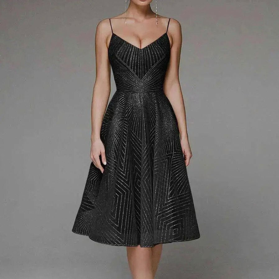Geometric Sequin Sweetheart Midi Dress