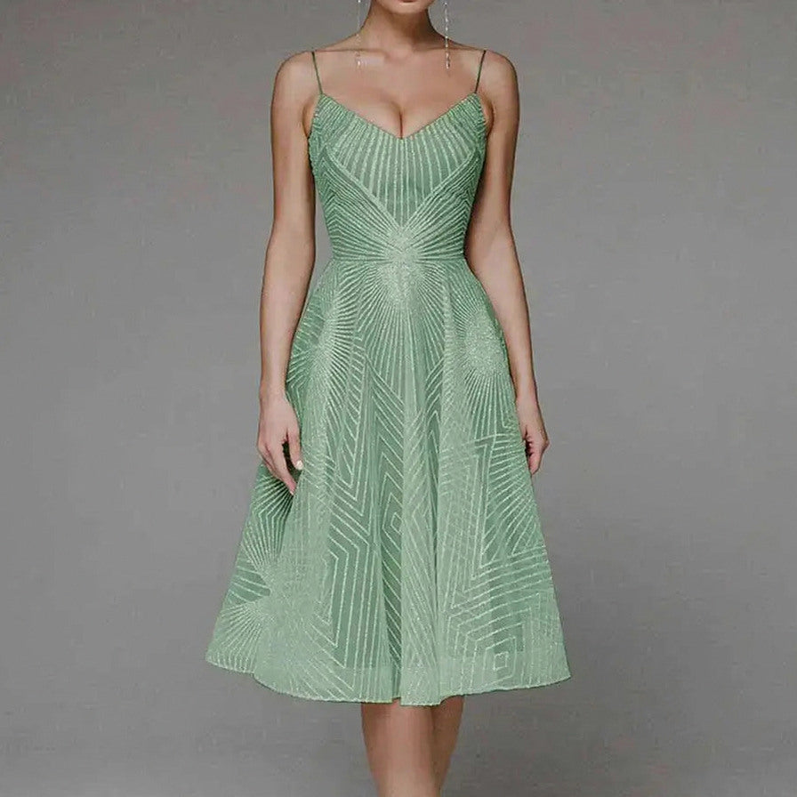 Geometric Sequin Sweetheart Midi Dress