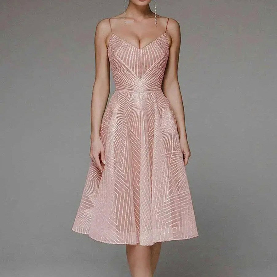 Geometric Sequin Sweetheart Midi Dress