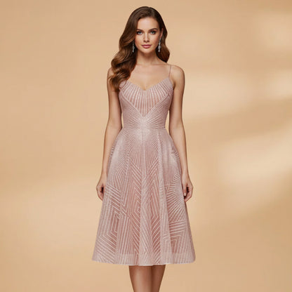 Geometric Sweetheart Pleated A-Line Midi Dress