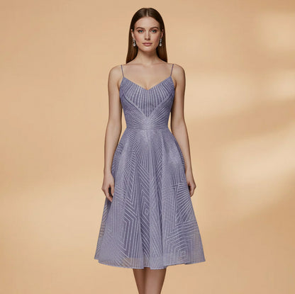 Geometric Sweetheart Pleated A-Line Midi Dress