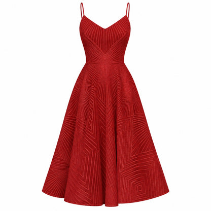 Geometric Sweetheart Pleated A-Line Midi Dress