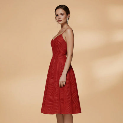 Geometric Sweetheart Pleated A-Line Midi Dress