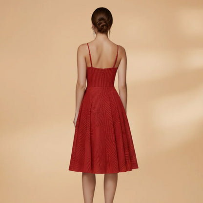 Geometric Sweetheart Pleated A-Line Midi Dress