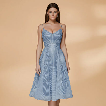 Geometric Sweetheart Pleated A-Line Midi Dress