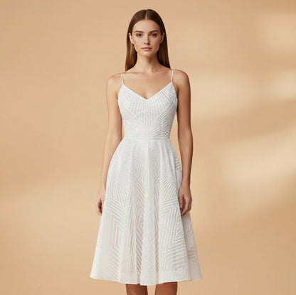 Geometric Sweetheart Pleated A-Line Midi Dress