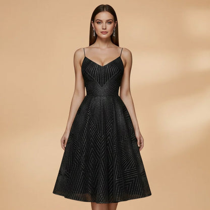 Geometric Sweetheart Pleated A-Line Midi Dress
