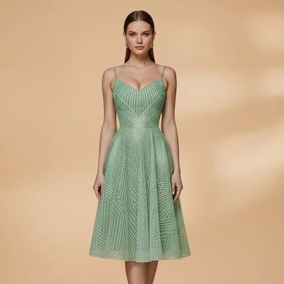 Geometric Sweetheart Pleated A-Line Midi Dress