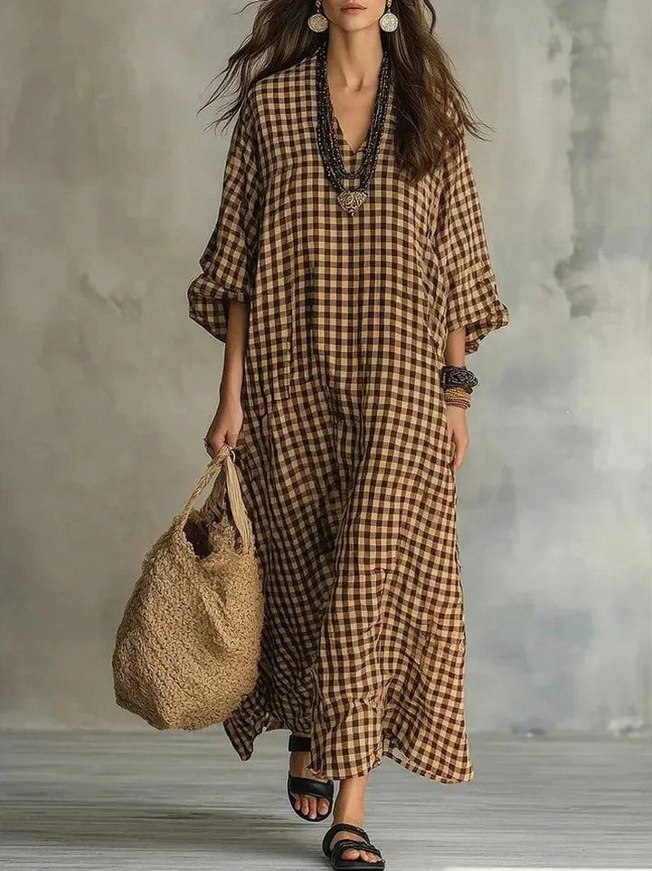 Gingham Long Sleeve Maxi Dress