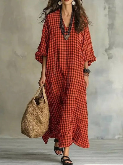 Gingham Long Sleeve Maxi Dress