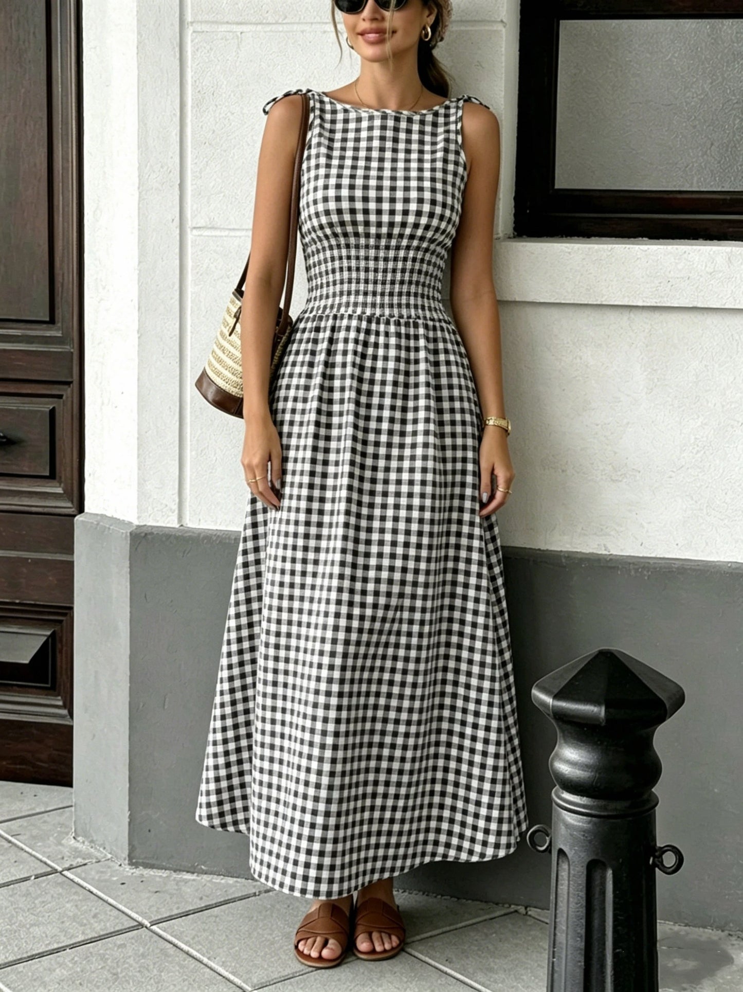 Gingham Smocked Maxi Dress