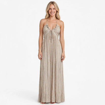 Halter Pleated Maxi Dress