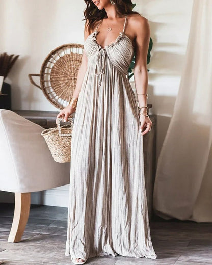 Halter Pleated Maxi Dress