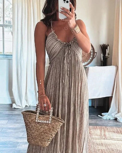 Halter Pleated Maxi Dress