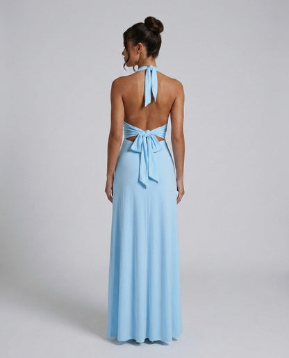 Halter Ruched A-Line Maxi Dress
