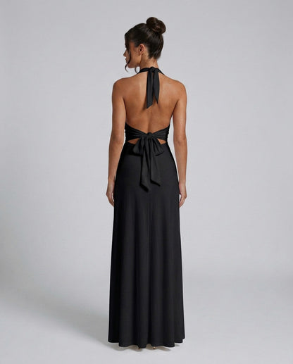 Halter Ruched A-Line Maxi Dress