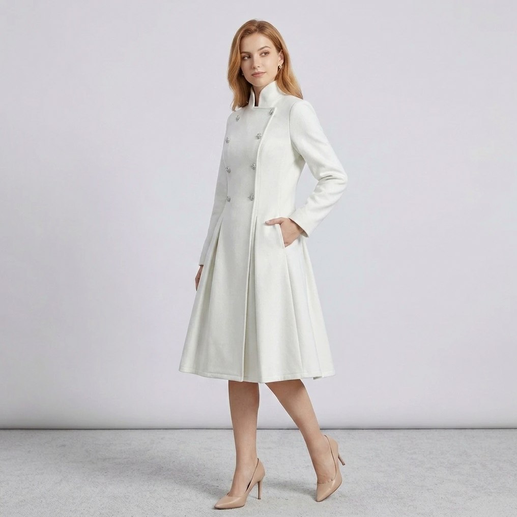 High Neck Pleated Coat