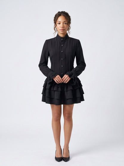 Long Sleeve High Neck Tiered Mini Dress