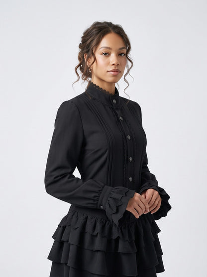Long Sleeve High Neck Tiered Mini Dress