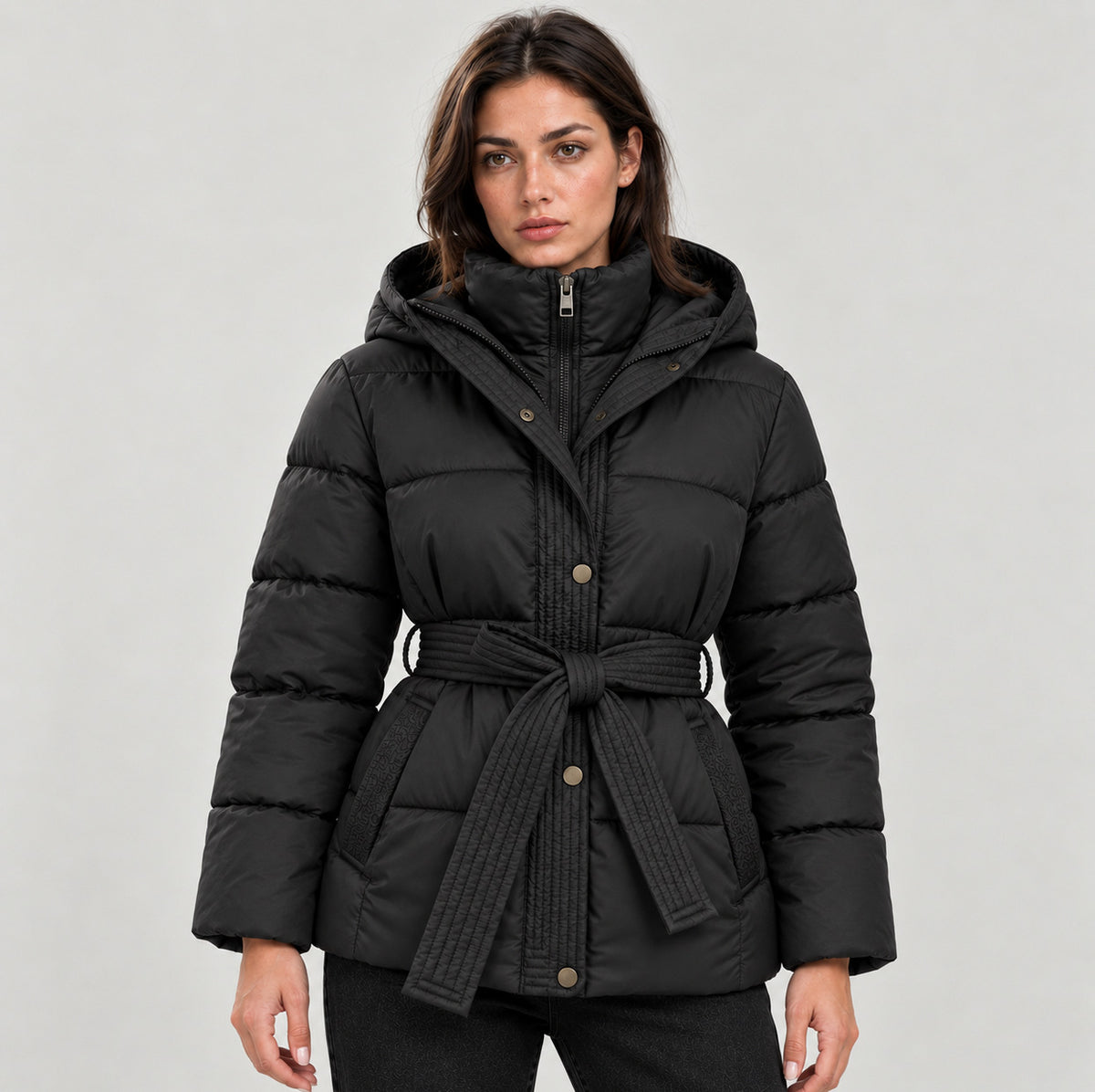 Hooded Belted Puffer Jacket