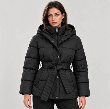 Hooded Belted Puffer Jacket