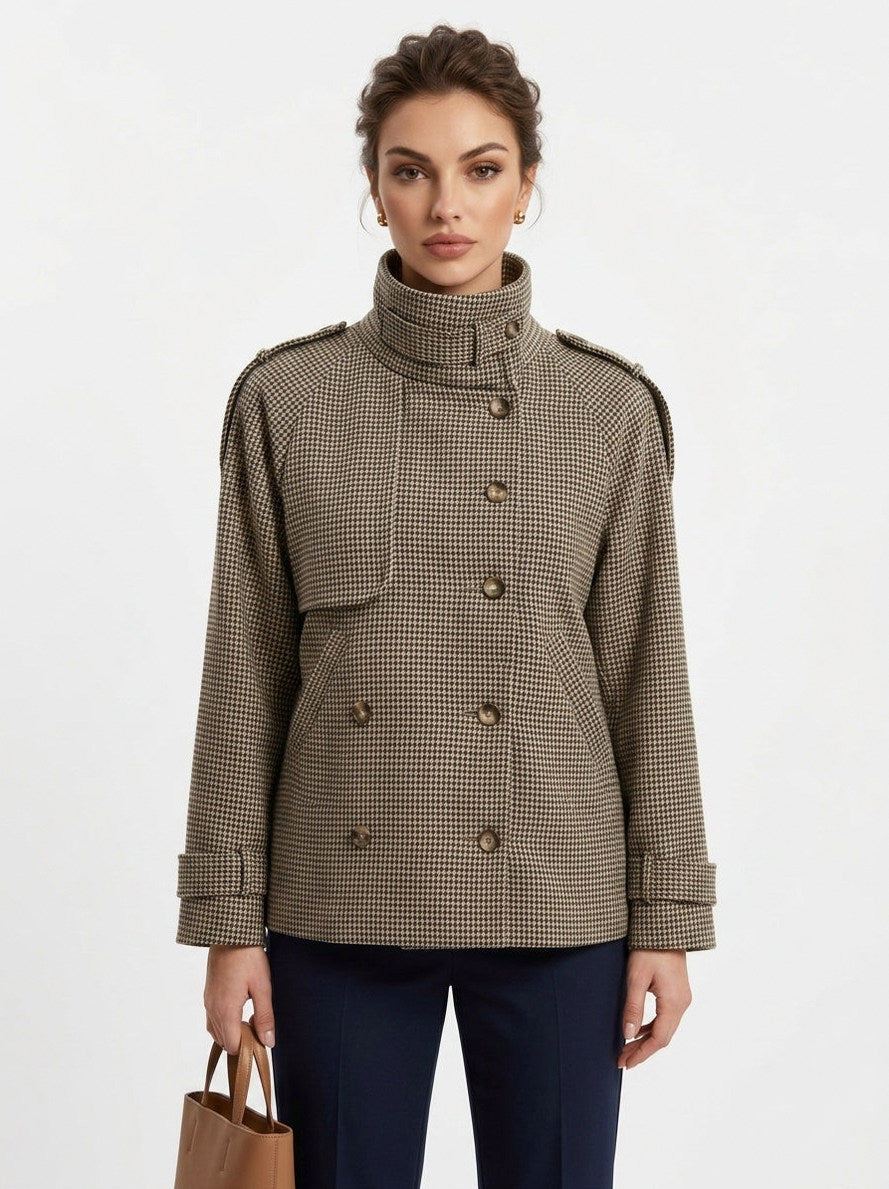 Houndstooth High Neck Tweed Jacket