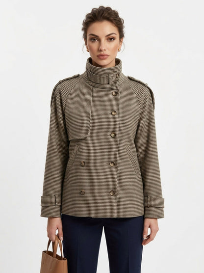 Houndstooth High Neck Tweed Jacket