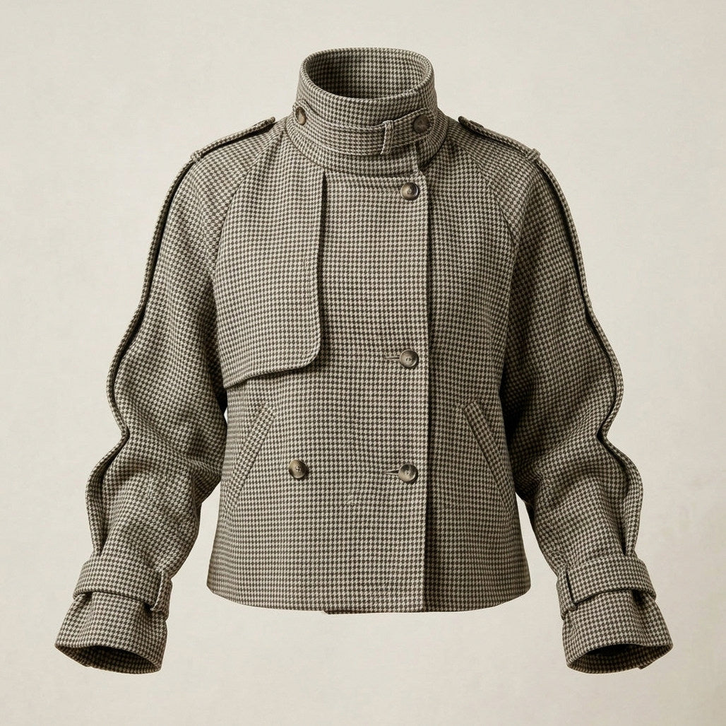 Houndstooth High Neck Tweed Jacket