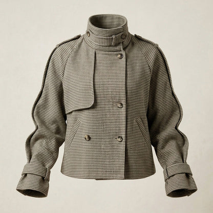 Houndstooth High Neck Tweed Jacket
