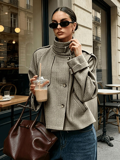 Houndstooth High Neck Tweed Jacket
