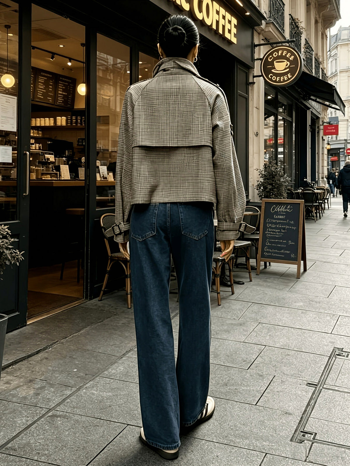 Houndstooth High Neck Tweed Jacket