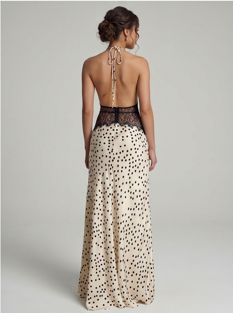Polka Dot Halter Maxi Dress