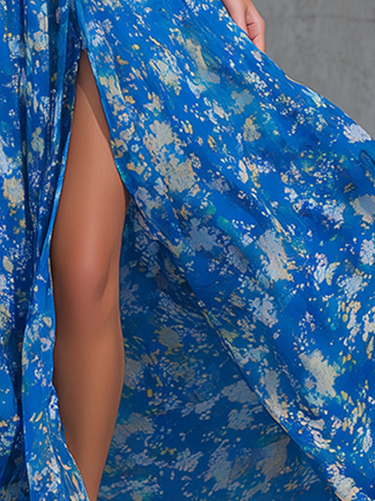 Floral Chiffon Halter Maxi Dress