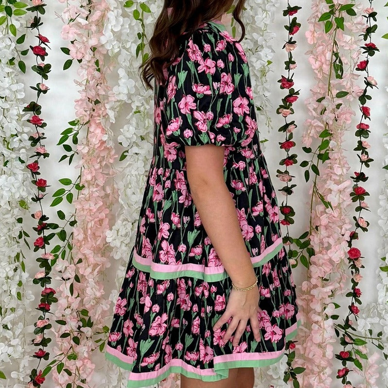 Floral Puff Sleeve Tiered Mini