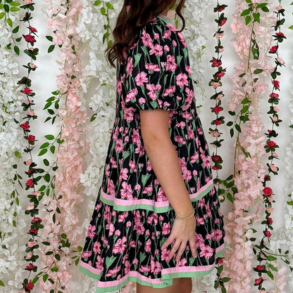 Floral Puff Sleeve Tiered Mini