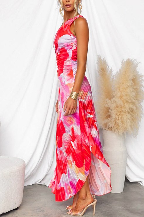 Floral One Shoulder Cutout Maxi Dress