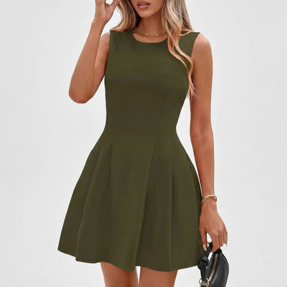 Crepe Sleeveless Pleated Mini Dress