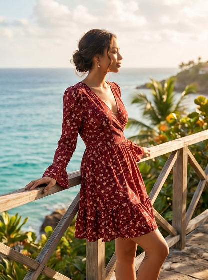 Floral Long Sleeve Mini Dress