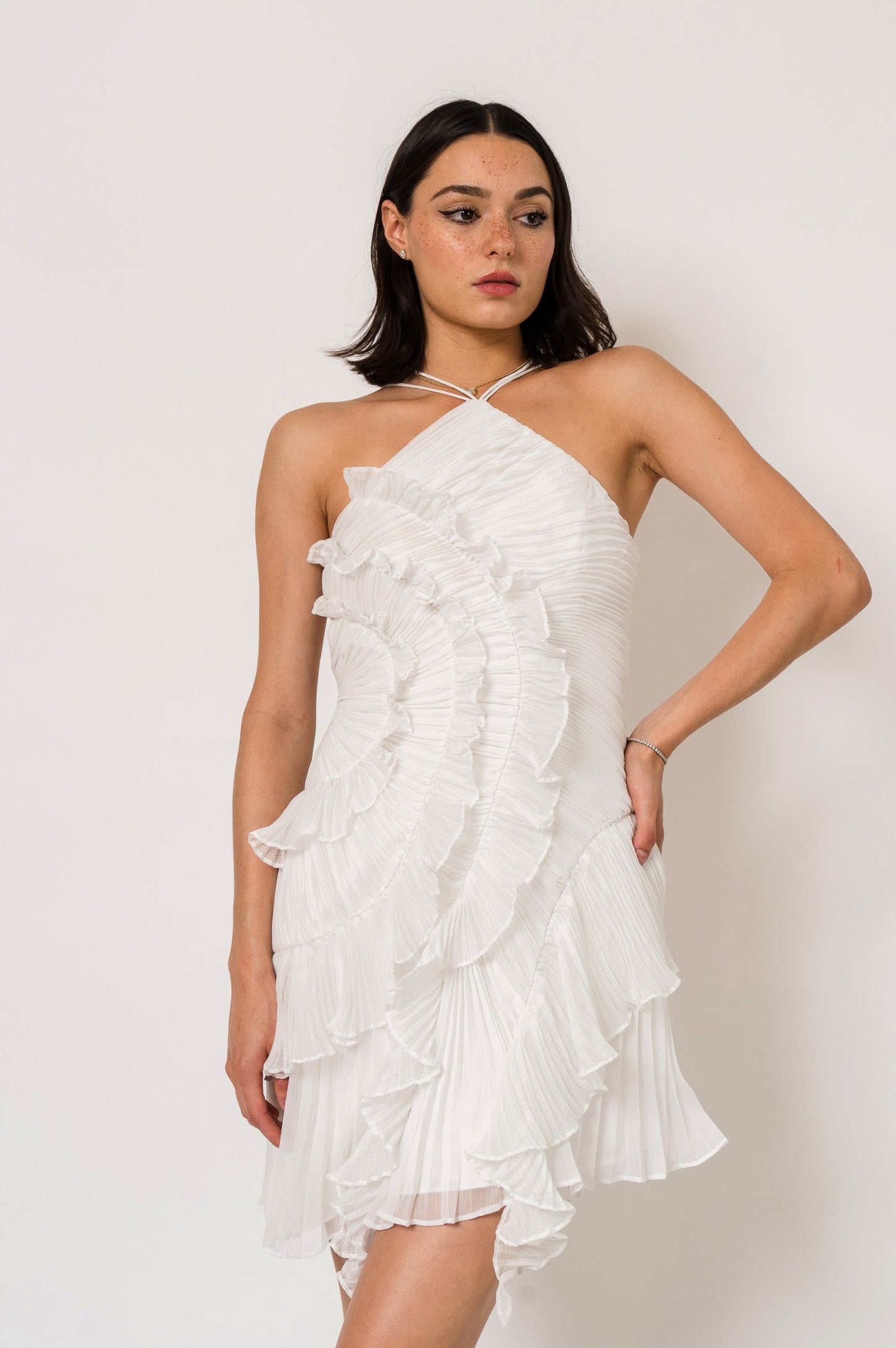 Chiffon Halter Tiered Mini Dress