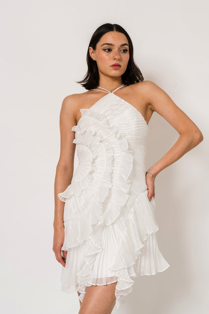 Chiffon Halter Tiered Mini Dress
