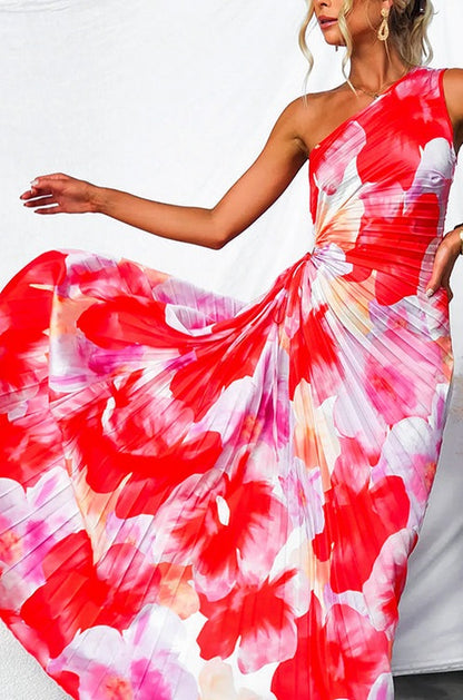 Floral One Shoulder Cutout Maxi Dress