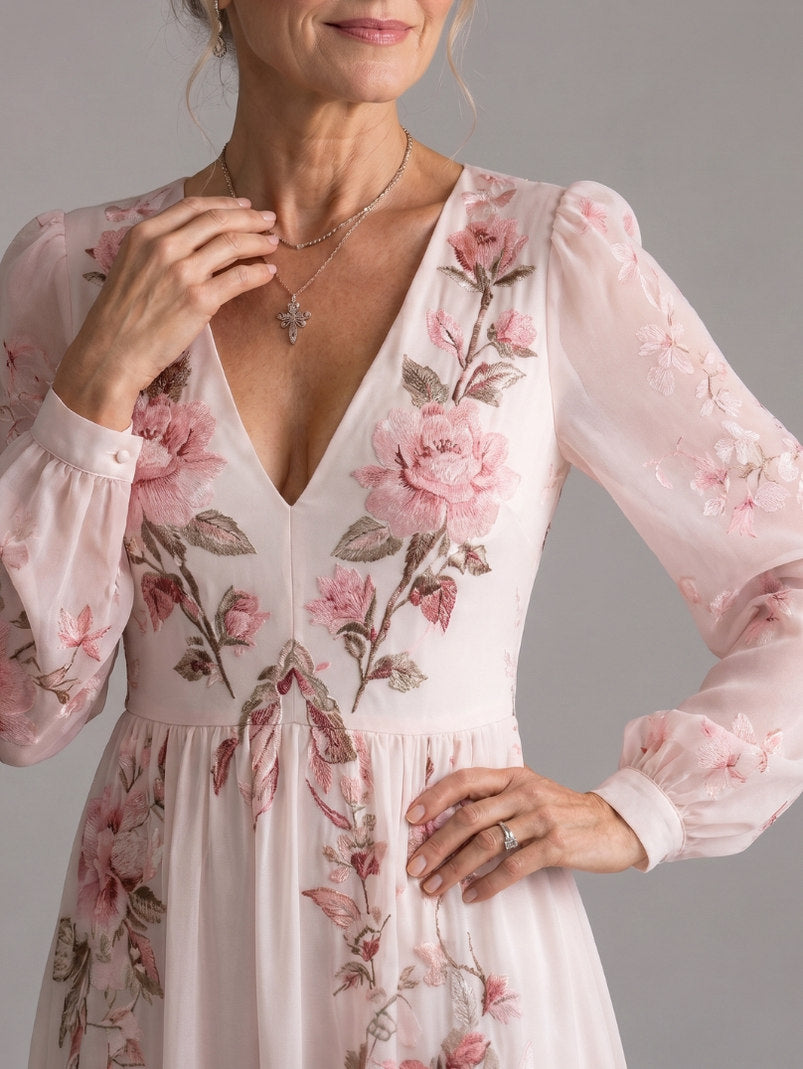 Floral Chiffon Long Sleeve Maxi Dress