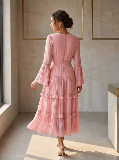Chiffon Wrap Tiered Midi Dress
