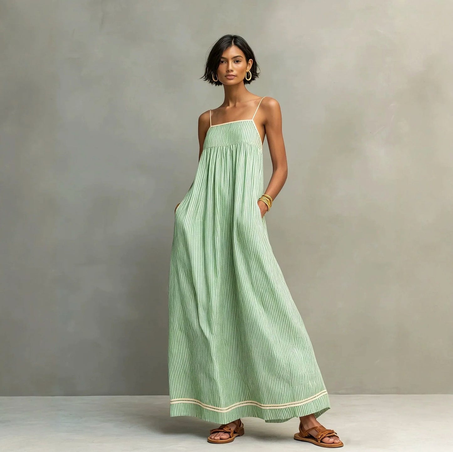 Striped Spaghetti Strap Maxi Sundress