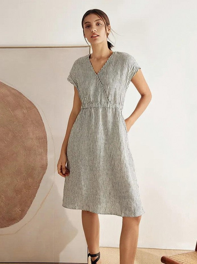 Striped Linen Midi Dress