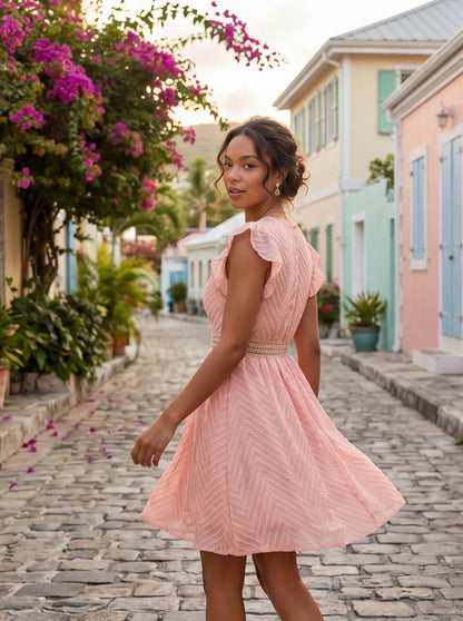 Chiffon Crochet Trim Mini Dress