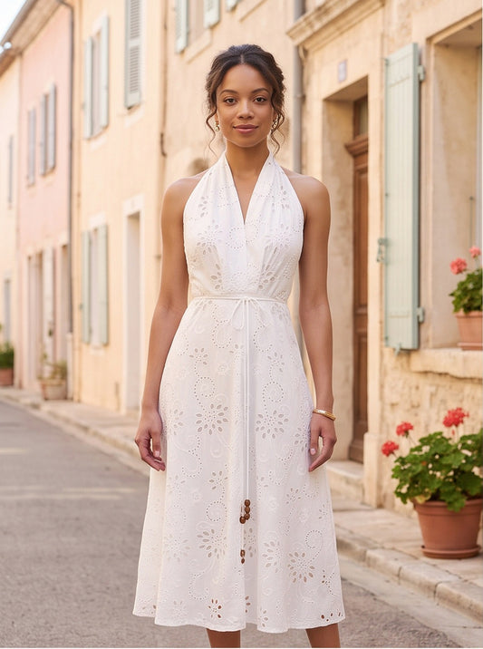 Eyelet Halter Midi Sundress