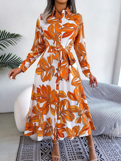 Floral Tie Waist Shirt Dress