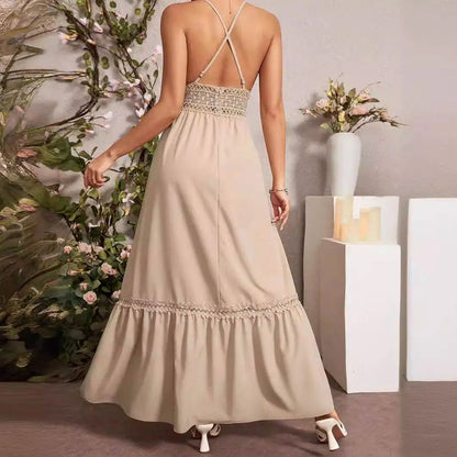 Crochet Trim Tiered Maxi Sundress